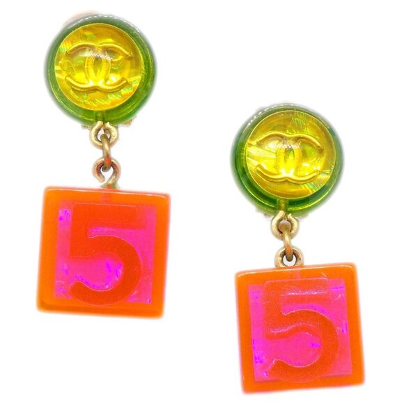 Chanel Dangle Cube Earrings Clip-On Multicolor - Picture 1 of 4